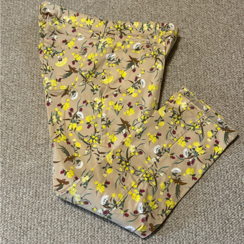 Charter Club Women’s 12P Tan & Yellow Floral Straight Leg Stretch Pants
